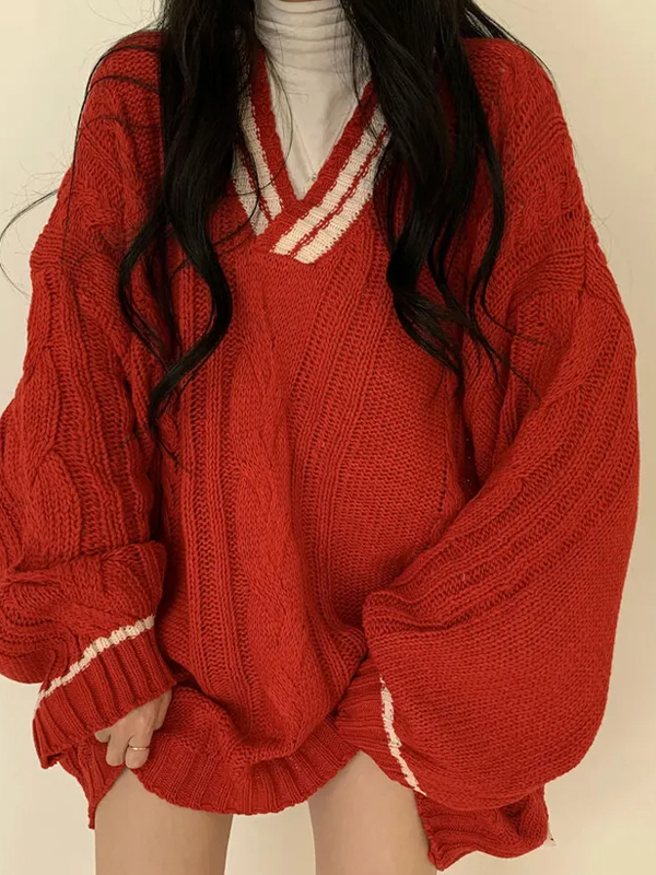 EMMIOL Academy V-Neck Loose Sweaters