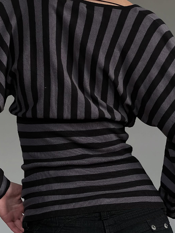 EMMIOL Maniche lunghe a righe con scollo a V