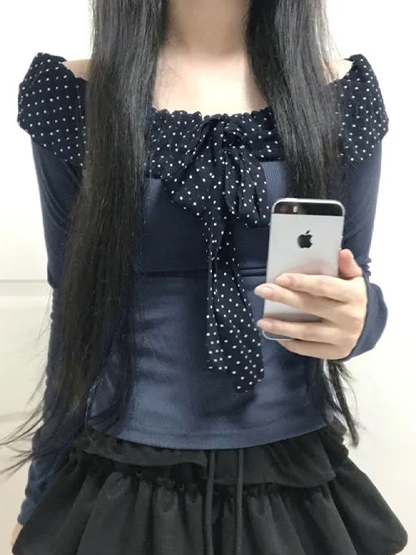 EMMIOL Manica lunga con fiocco a pois