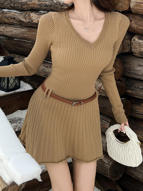 EMMIOL Maillard V-Neck Retro Mini Dress