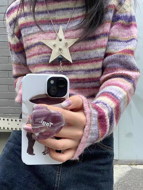 EMMIOL Maglioni a righe arcobaleno a collo alto