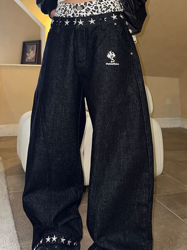 EMMIOL Vaqueros boyfriend con cinturilla unida y estampado de leopardo