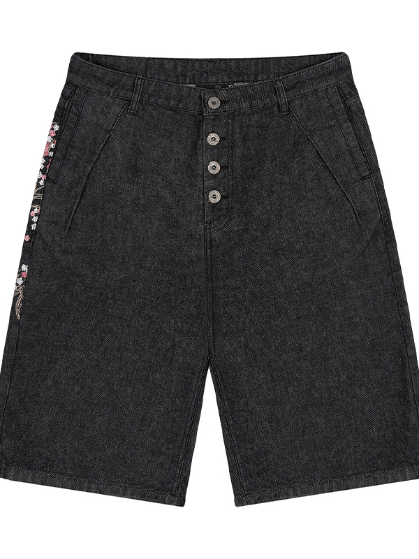 EMMIOL Pantaloncini in denim con ricamo a fiori di pesco