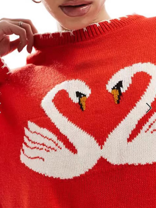 EMMIOL The Swan Design Is Loose Sweaters