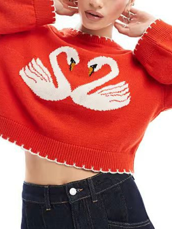 EMMIOL The Swan Design Is Loose Sweaters