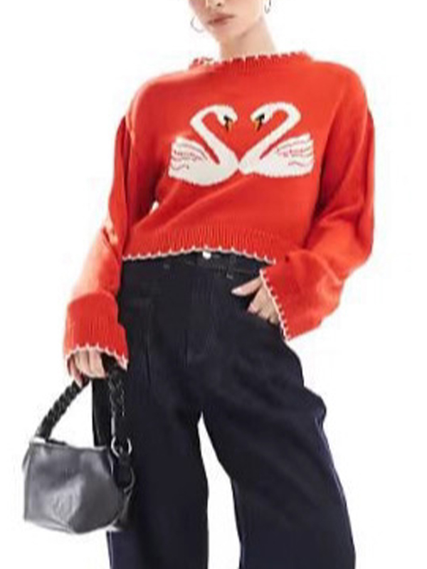 EMMIOL The Swan Design Is Loose Sweaters
