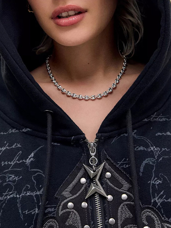 EMMIOL Cross Metal Print Punk Jacket