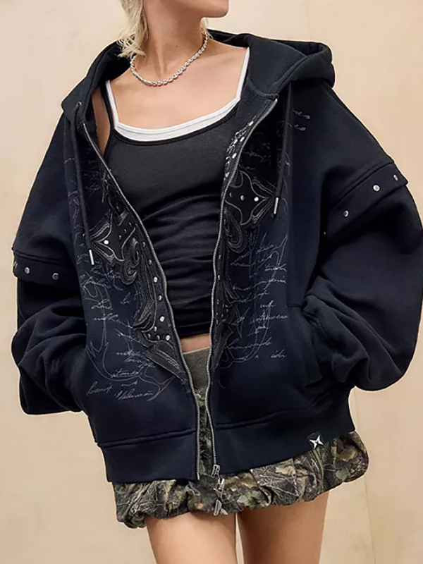 EMMIOL Cross Metal Print Punk Jacket