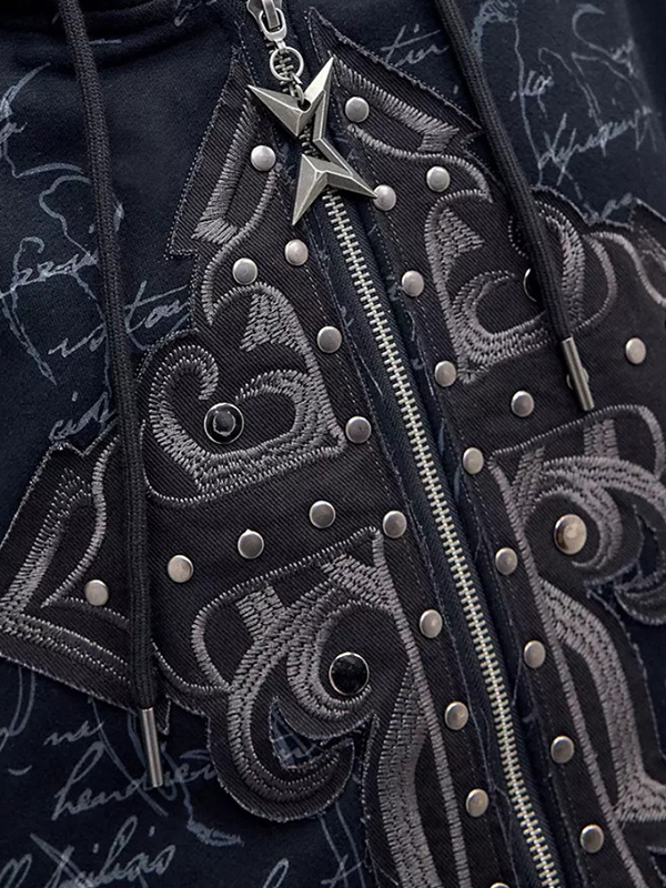 EMMIOL Cross Metal Print Punk Jacket