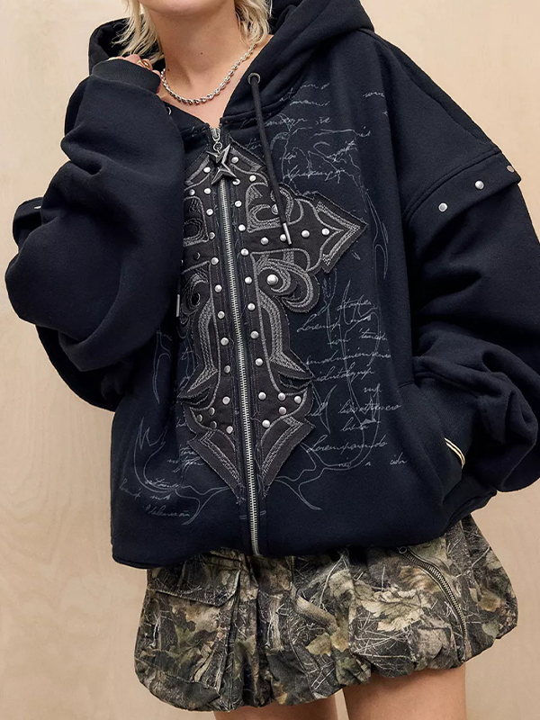 EMMIOL Cross Metal Print Punk Jacket