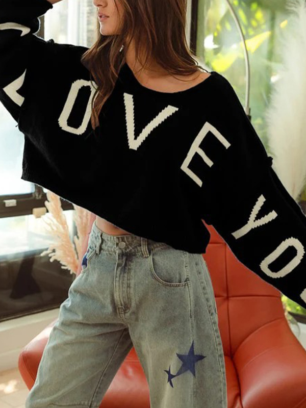 EMMIOL I Love You Print Sweaters