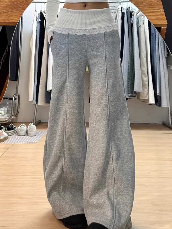 EMMIOL Jogginghose mit hohem Bund und Spitzeneinsätzen