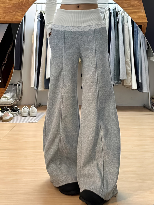 EMMIOL Jogginghose mit hohem Bund und Spitzeneinsätzen