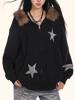 EMMIOL Sudadera retro con cuello de piel y estrellas