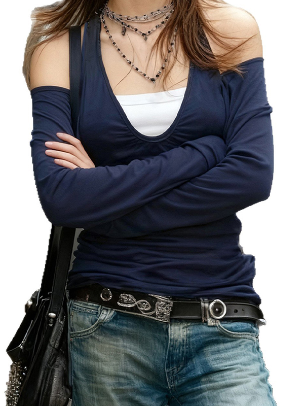 EMMIOL Maniche lunghe con scollo all'americana e monospalla