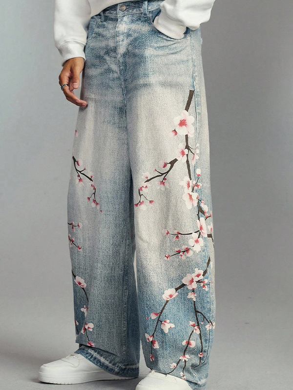 EMMIOL Vaqueros boyfriend con bordado de flor de durazno
