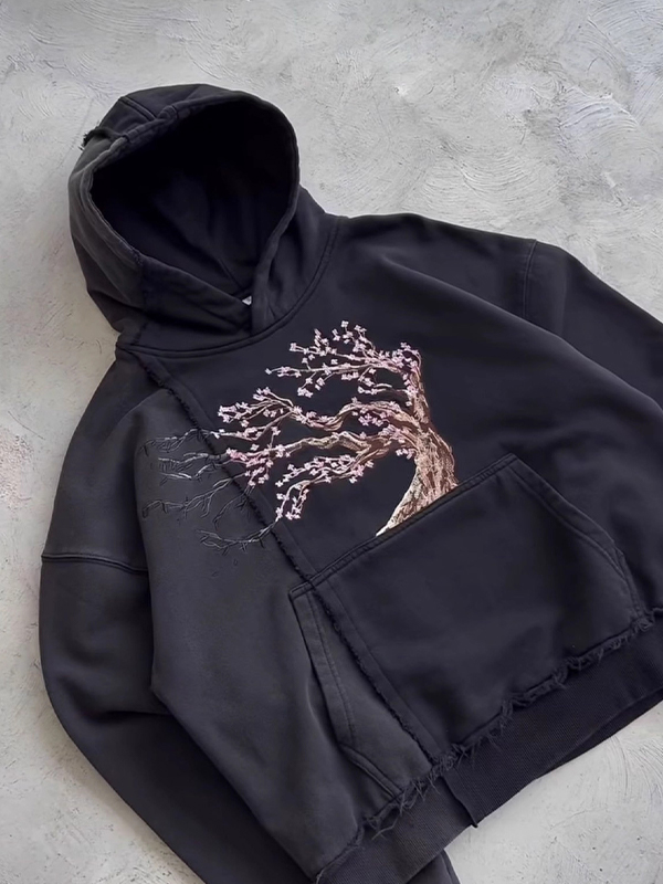 EMMIOL Sudadera con bordado de flor de durazno