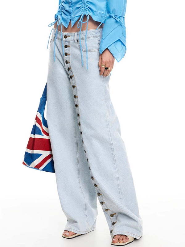 EMMIOL Vaqueros boyfriend con botones con tachuelas y una sola fila extendida