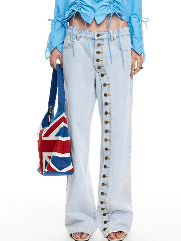 EMMIOL Vaqueros boyfriend con botones con tachuelas y una sola fila extendida