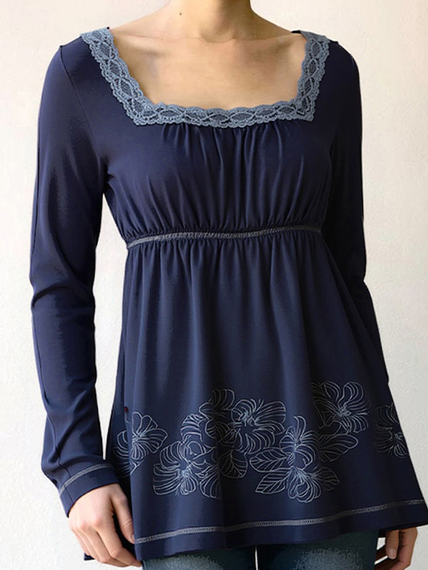 EMMIOL Manica lunga con giunture in pizzo e stampa retrò