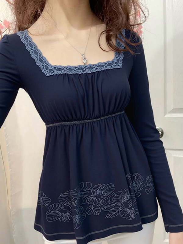 EMMIOL Manica lunga con giunture in pizzo e stampa retrò