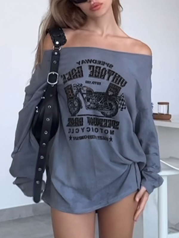 EMMIOL Manica lunga con stampa astratta da motocicletta