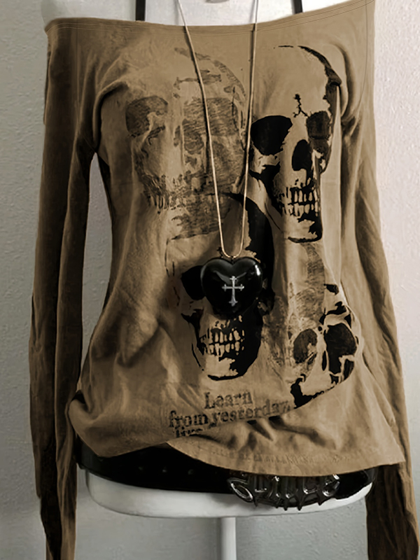 EMMIOL Manica lunga con stampa teschio astratto