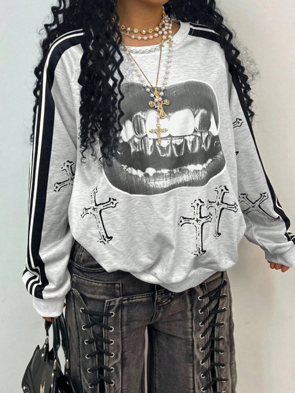 EMMIOL Manica lunga con stampa astratta di labbra