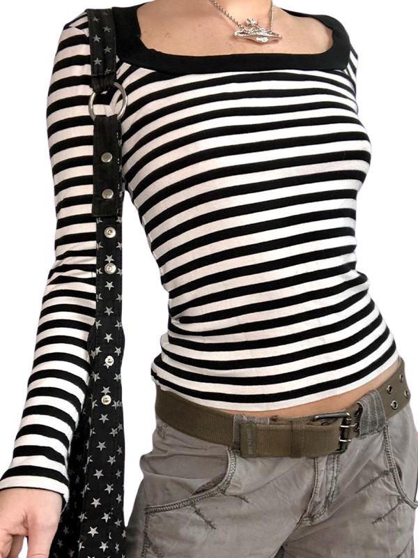 EMMIOL Maglione a righe retrò con scollo rotondo e maniche lunghe