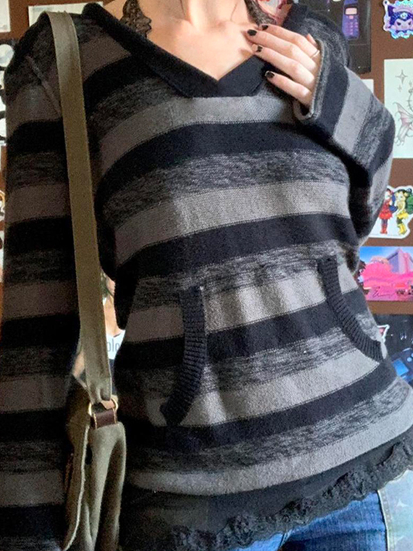 EMMIOL Maniche lunghe con stampa a righe retrò