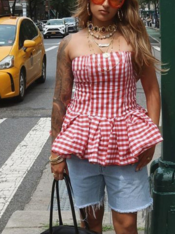 EMMIOL Top a fascia con motivo a quadri dolci