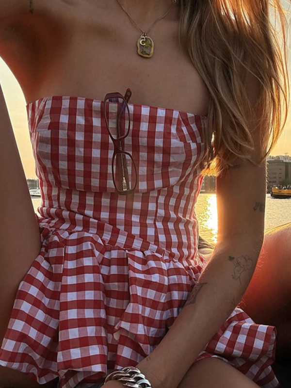 EMMIOL Top a fascia con motivo a quadri dolci