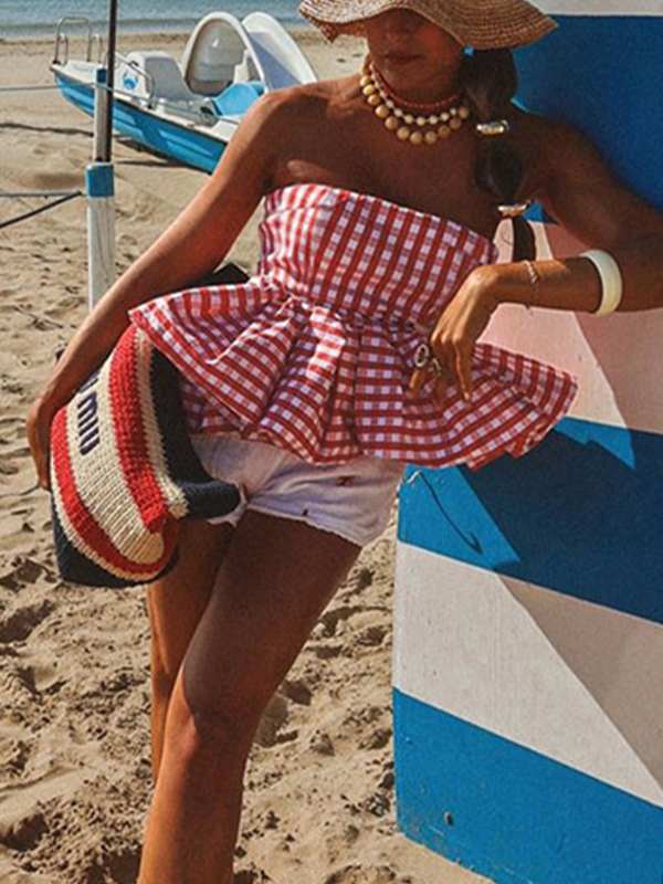 EMMIOL Top a fascia con motivo a quadri dolci