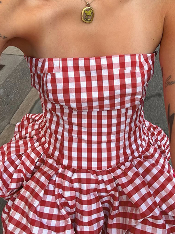 EMMIOL Top a fascia con motivo a quadri dolci