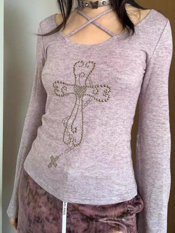 EMMIOL Cross Hot Stamping Sweaters