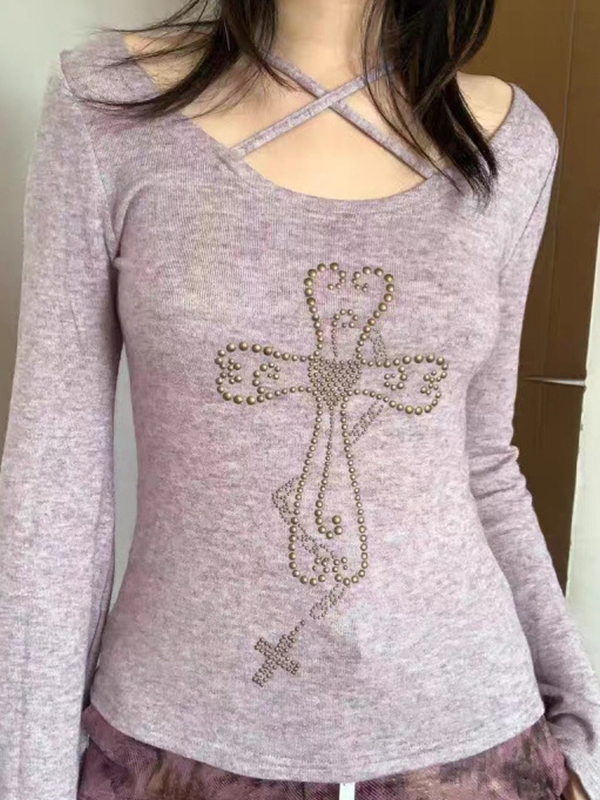 EMMIOL Cross Hot Stamping Sweaters