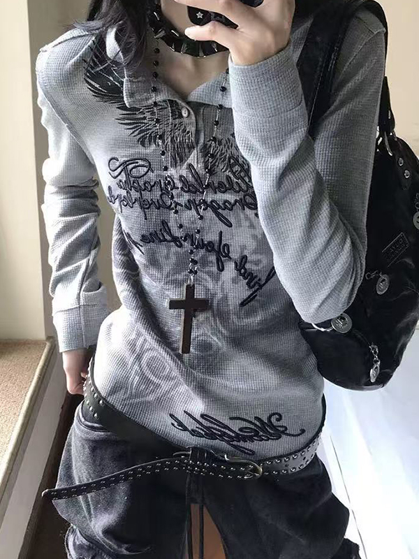 EMMIOL Manica lunga punk con stampa in metallo incrociato