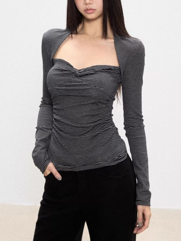 EMMIOL Maniche lunghe con stampa a righe retrò