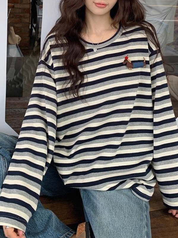 EMMIOL Maniche lunghe con stampa a righe retrò