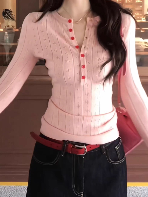 EMMIOL Maglietta a maniche lunghe con stampa a righe retrò