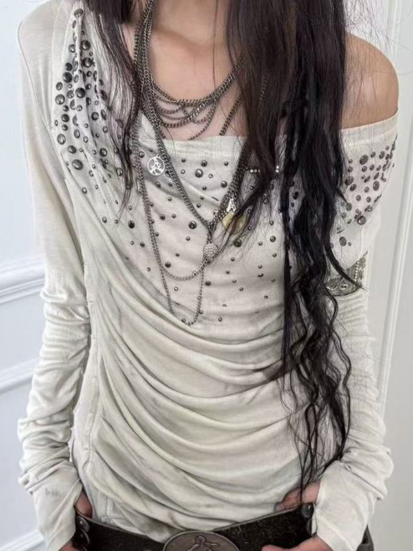 EMMIOL Manica lunga con stampa di strass hotfix