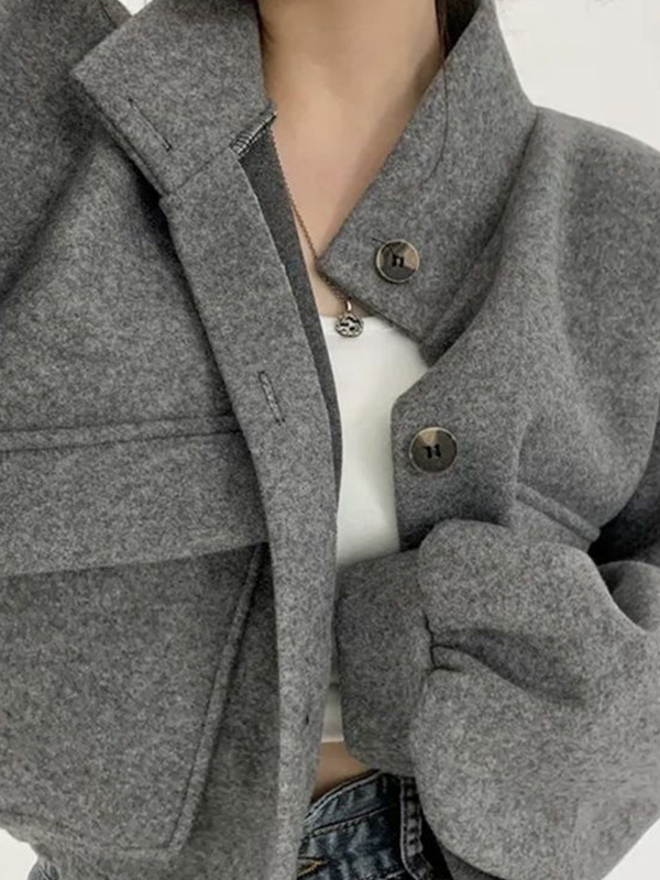 EMMIOL Retro Stand-Up Collar Woolen Jacket