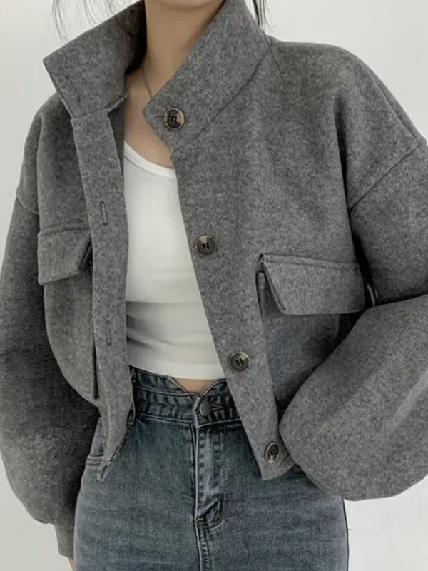 EMMIOL Retro Stand-Up Collar Woolen Jacket