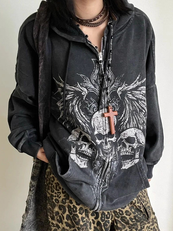 EMMIOL American Vintage Skull Print Sweatshirts