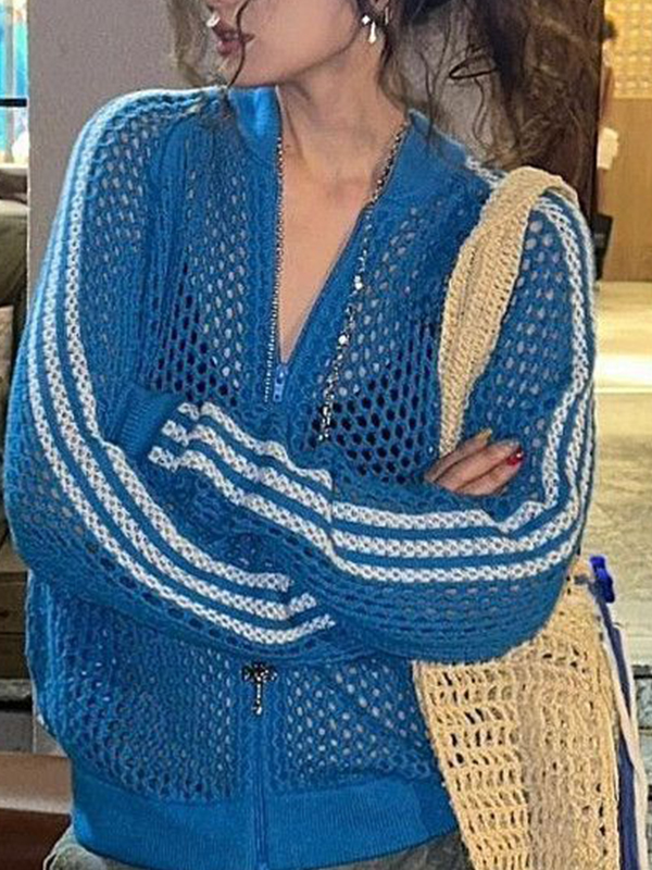 EMMIOL Retro Striped Cutout Long Sleeve