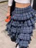 EMMIOL Blue Checkered Cake Maxi Skirt