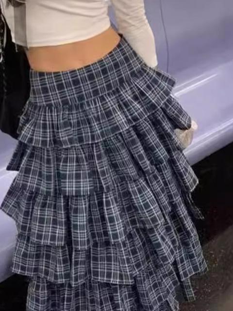 Blue Checkered Cake Maxi Skirt