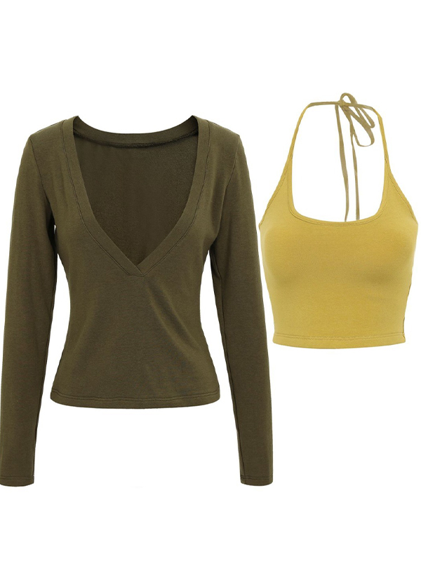 EMMIOL V-Neck True Two-Piece Long Sleeve