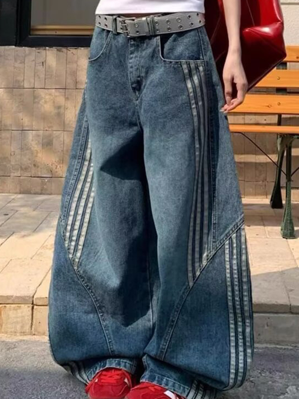 EMMIOL Vaqueros boyfriend holgados con rayas unidas