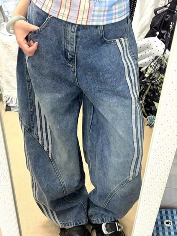 EMMIOL Vaqueros boyfriend holgados con rayas unidas